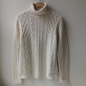 Land's End Turtleneck Cable Knit Sweater Cream Women's Medium